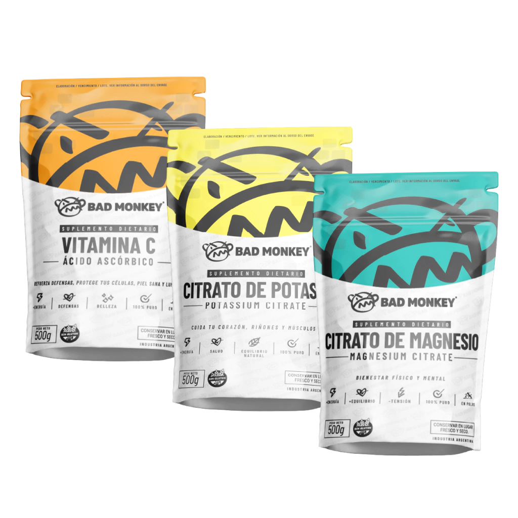 Citrato de Magnesio 500g + Citrato de Potasio 500g + Ácido Ascórbico 500g